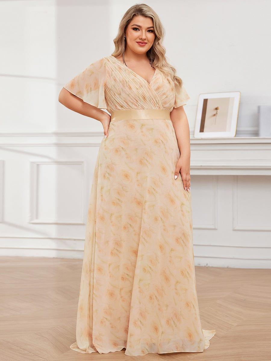 Plus Size Empire Waist Bridesmaid Dress with V Back and Short Sleeves