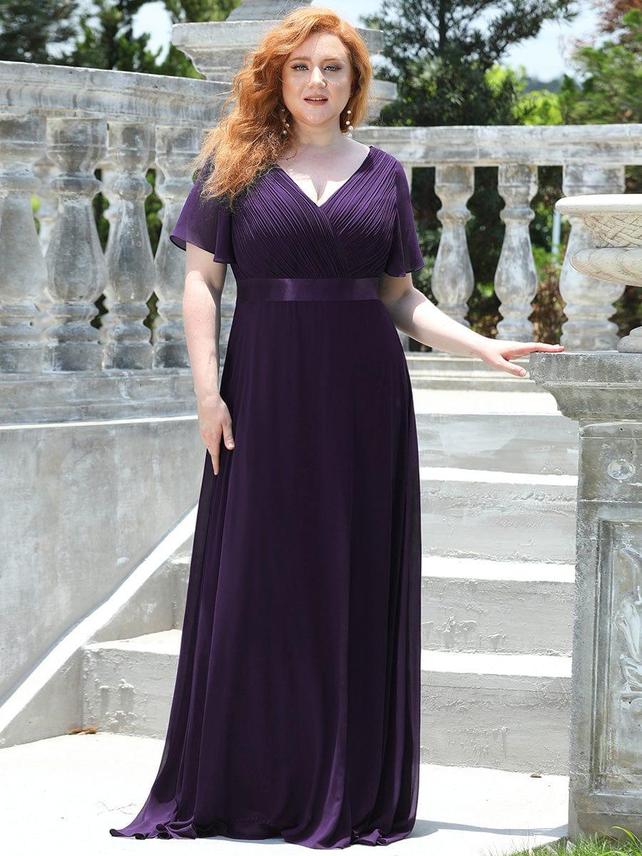 Plus Size Empire Waist Bridesmaid Dress with V Back and Short Sleeves