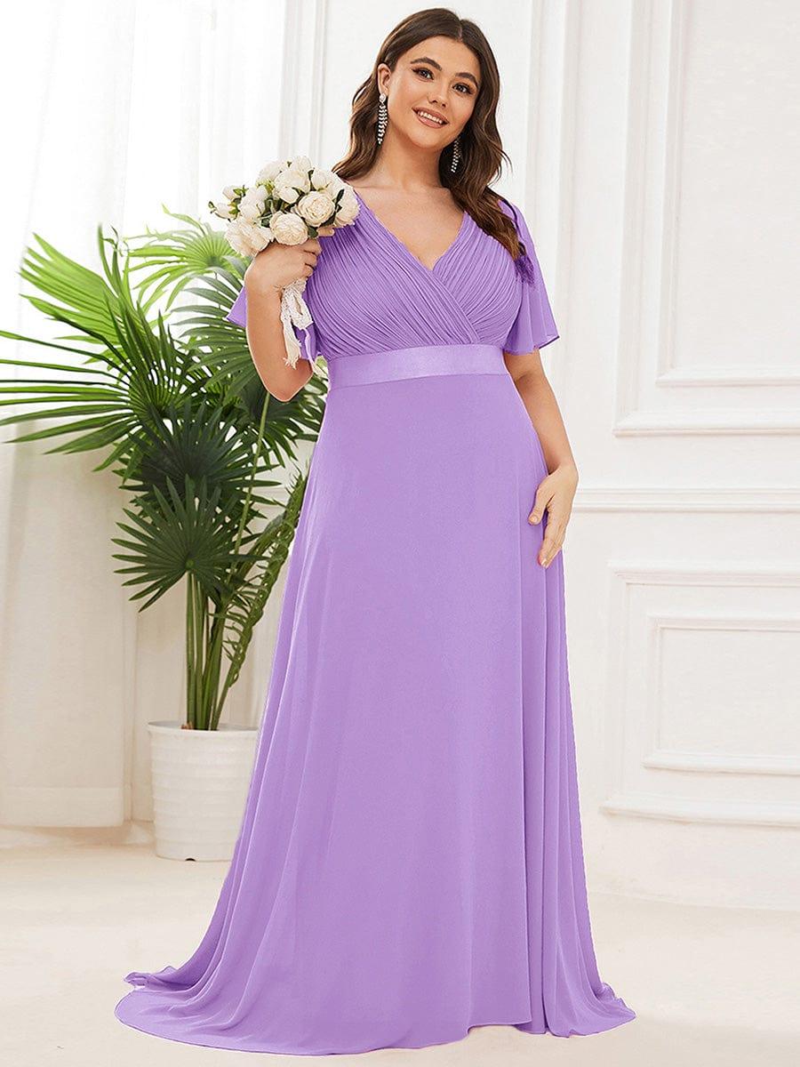 Plus Size Empire Waist Bridesmaid Dress with V Back and Short Sleeves