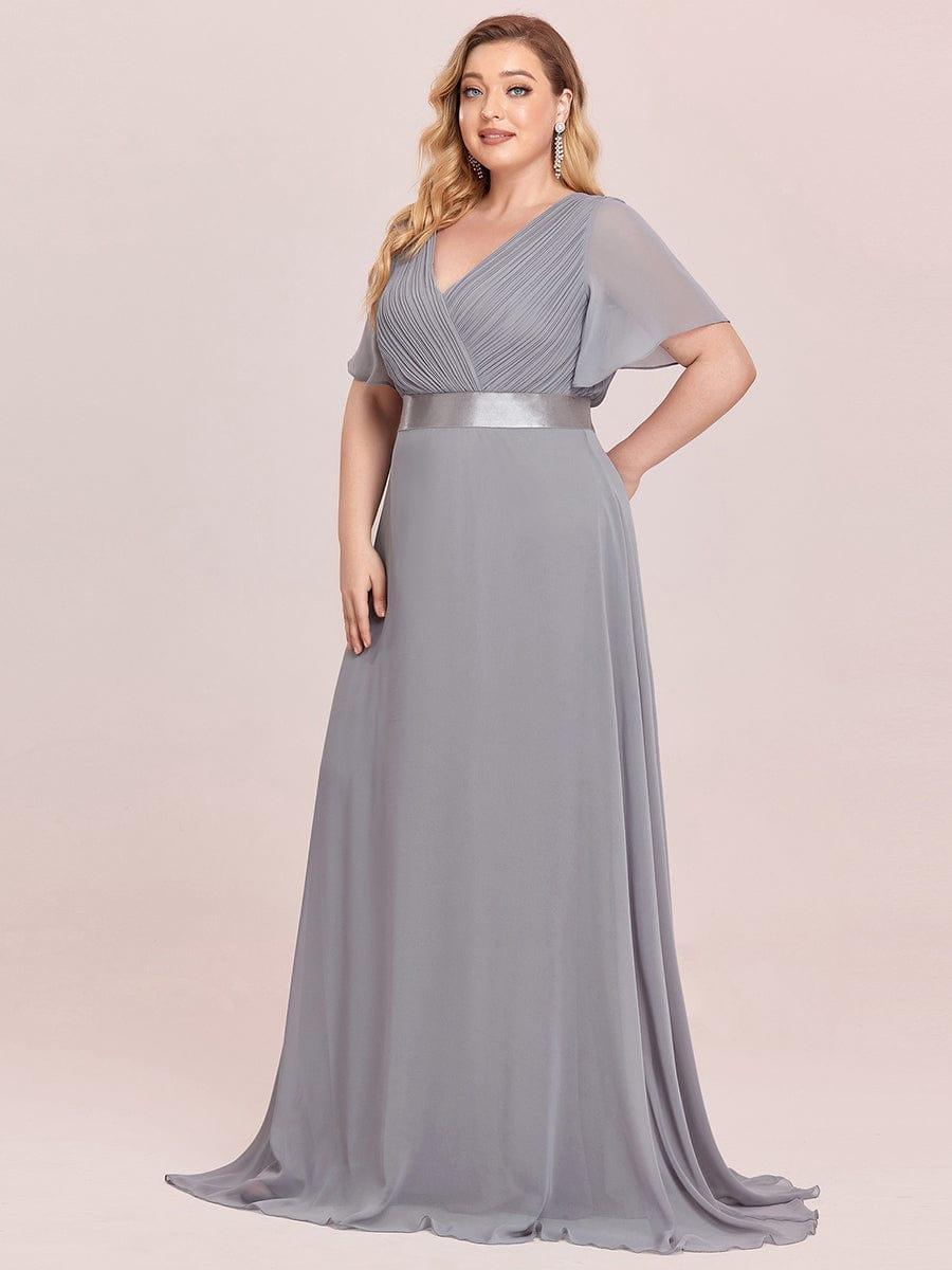 Plus Size Empire Waist Bridesmaid Dress with V Back and Short Sleeves