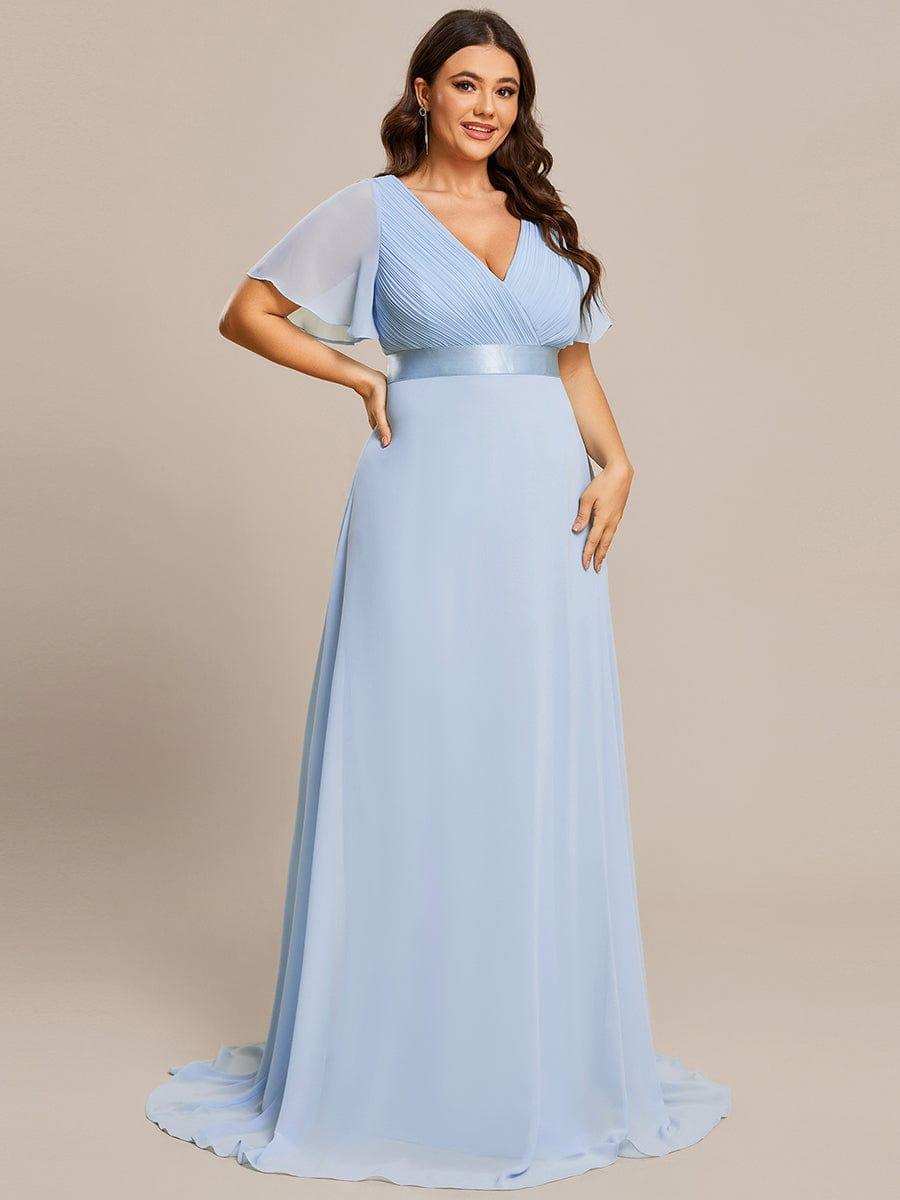 Plus Size Empire Waist Bridesmaid Dress with V Back and Short Sleeves