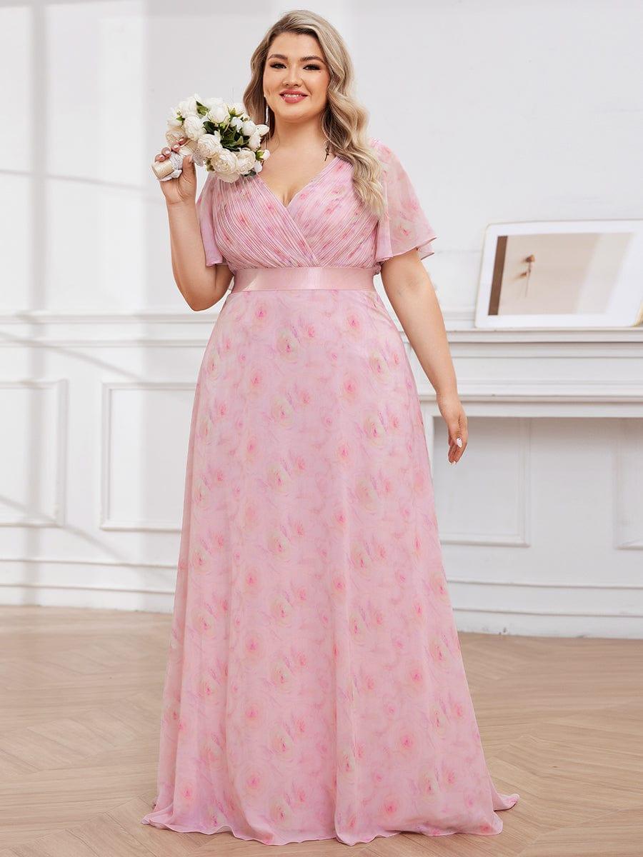 Plus Size Empire Waist Bridesmaid Dress with V Back and Short Sleeves
