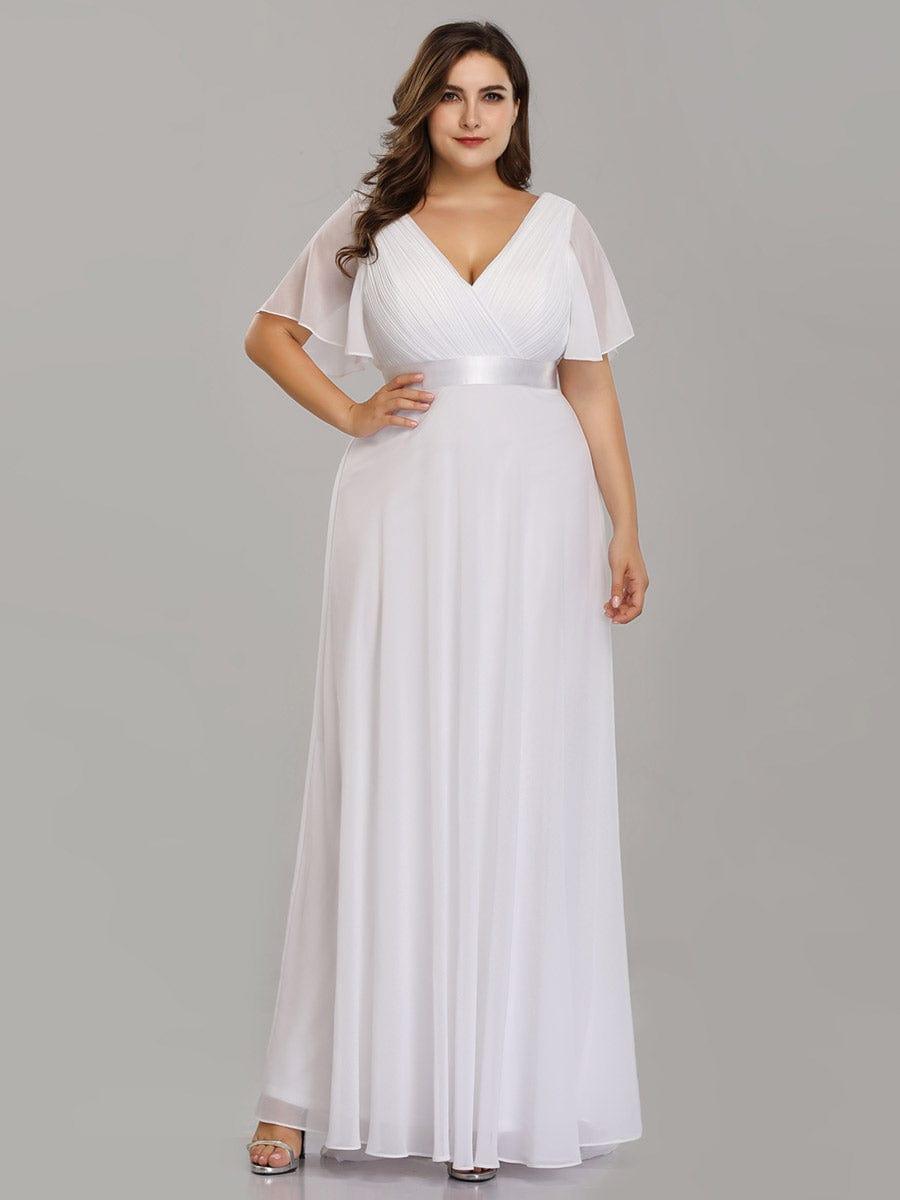Plus Size Empire Waist Bridesmaid Dress with V Back and Short Sleeves