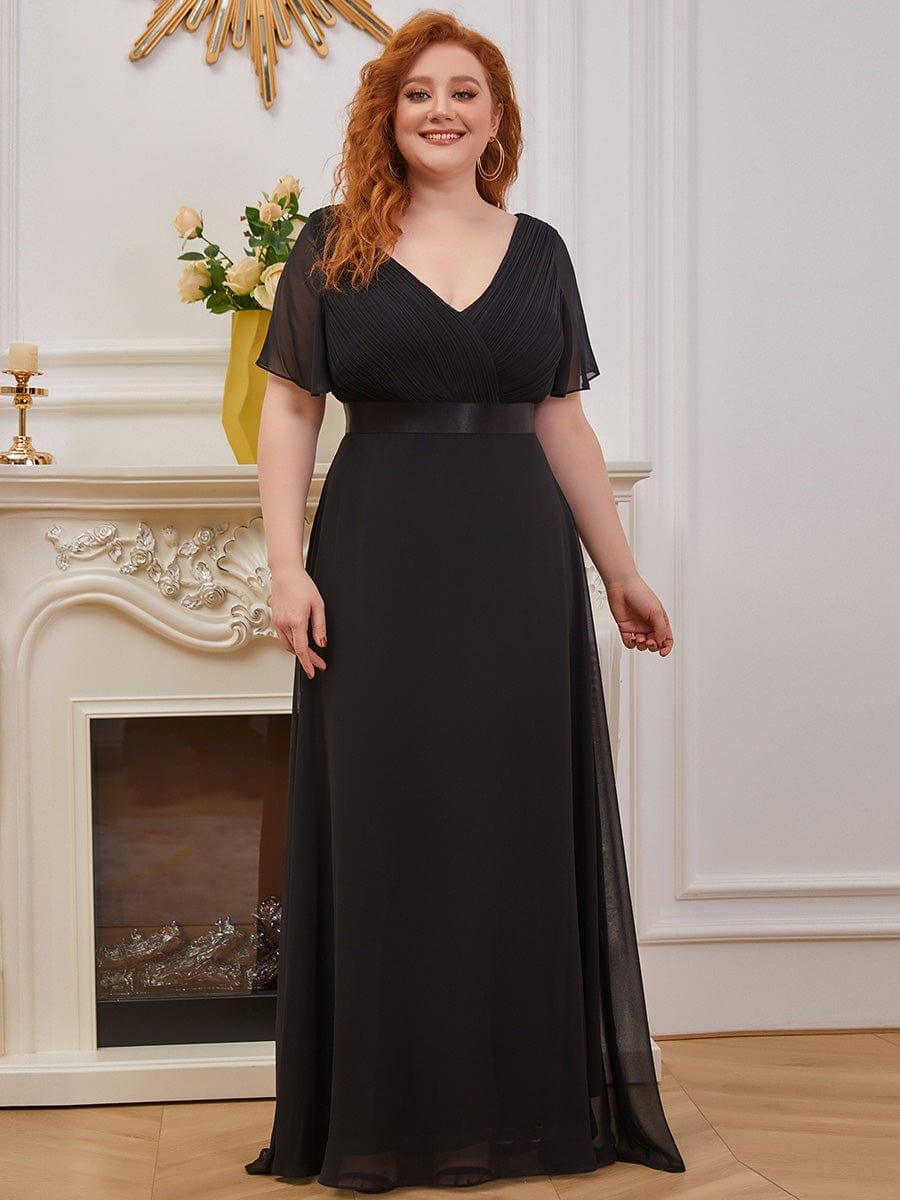 Plus Size Empire Waist Bridesmaid Dress with V Back and Short Sleeves