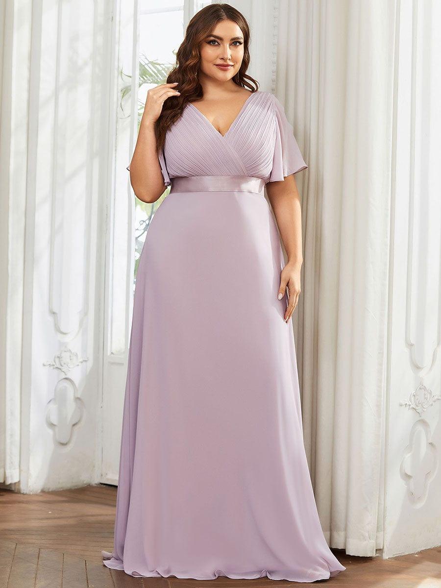 Plus Size Empire Waist Bridesmaid Dress with V Back and Short Sleeves