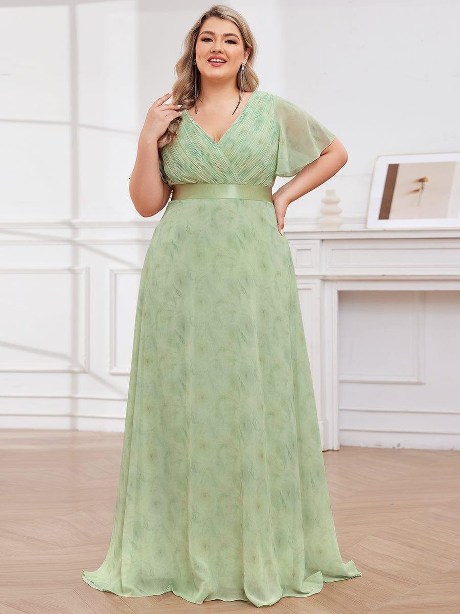 Plus Size Empire Waist Bridesmaid Dress with V Back and Short Sleeves