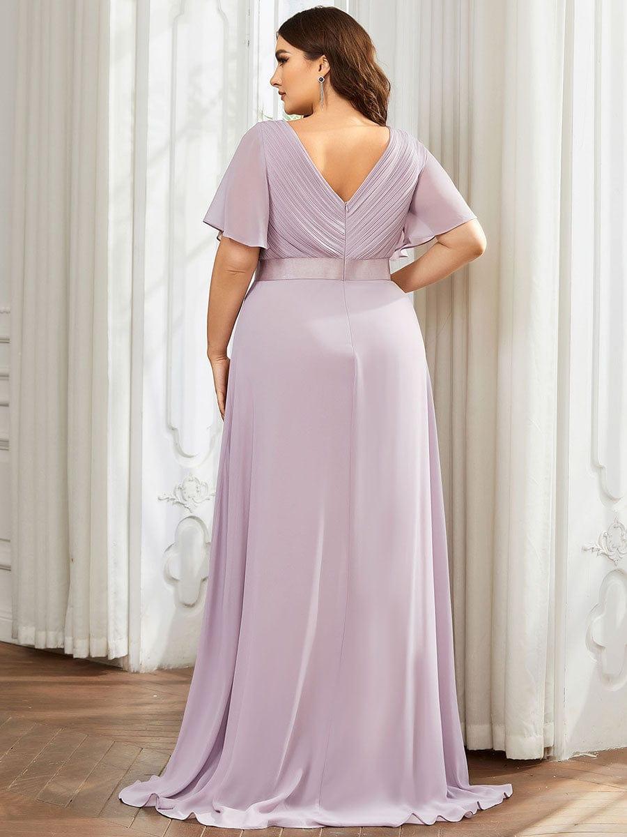 Plus Size Empire Waist Bridesmaid Dress with V Back and Short Sleeves