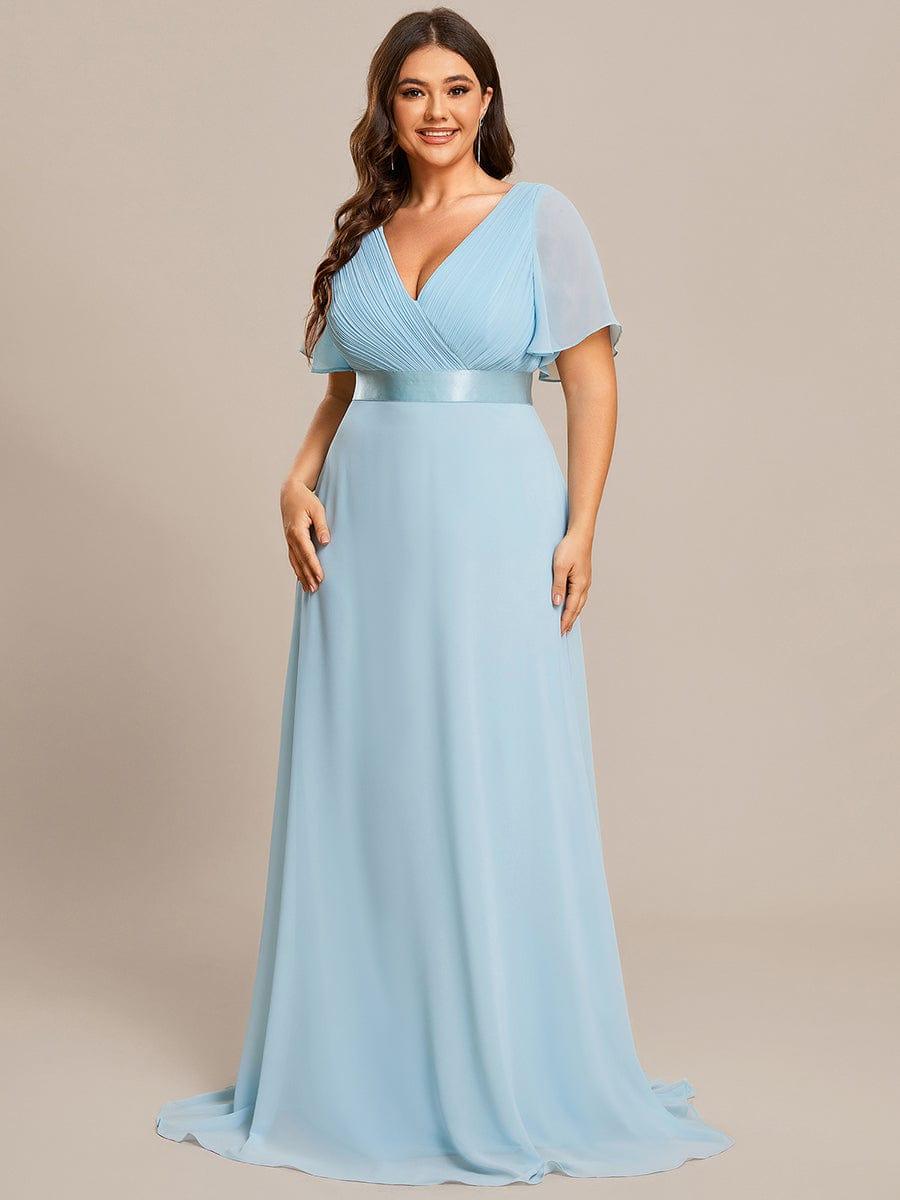 Plus Size Empire Waist Bridesmaid Dress with V Back and Short Sleeves
