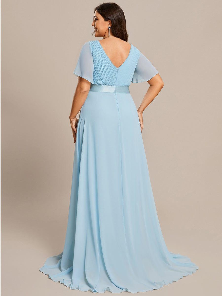 Plus Size Empire Waist Bridesmaid Dress with V Back and Short Sleeves