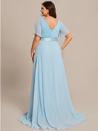 Plus Size Empire Waist Bridesmaid Dress with V Back and Short Sleeves