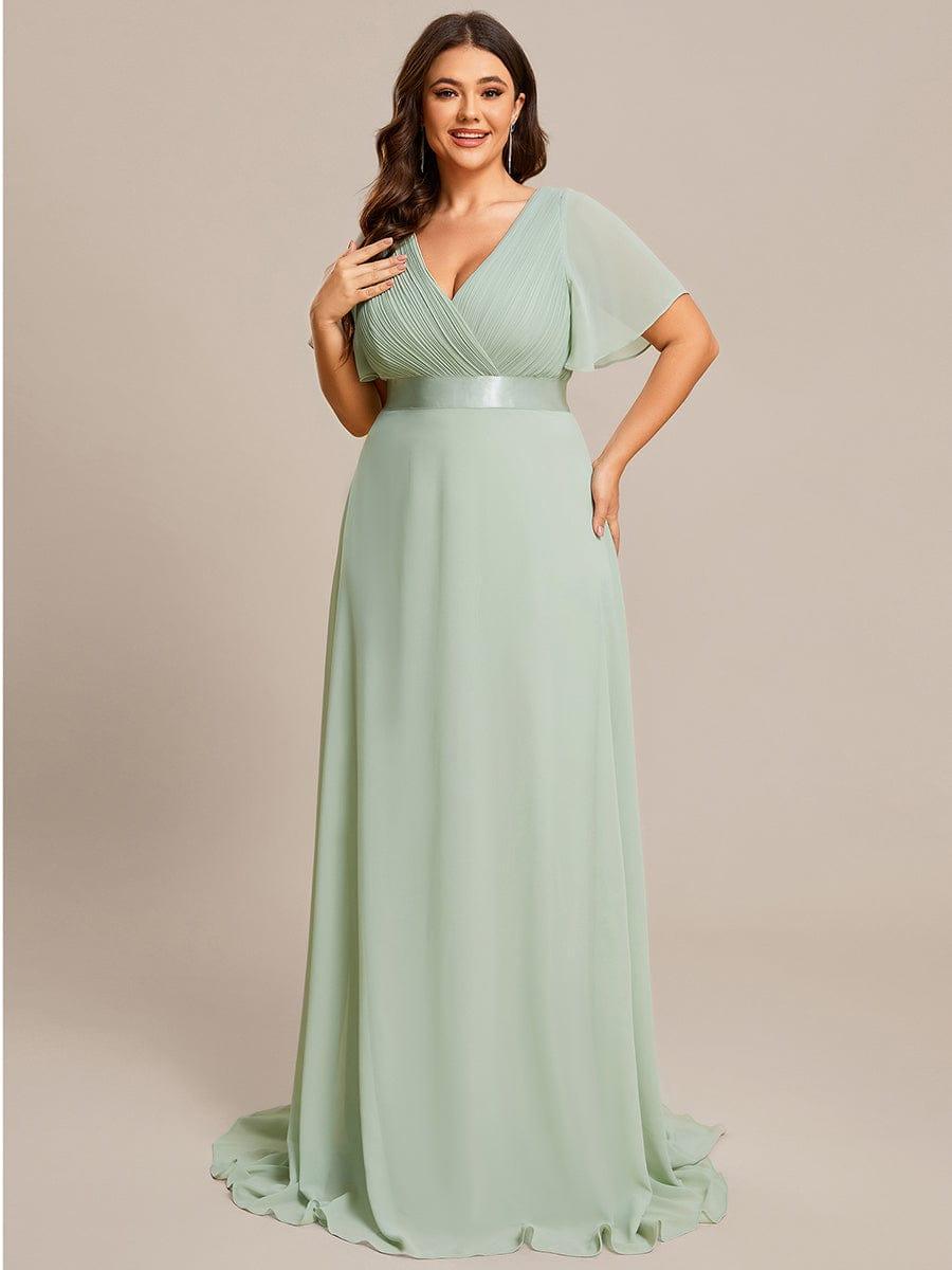 Plus Size Empire Waist Bridesmaid Dress with V Back and Short Sleeves