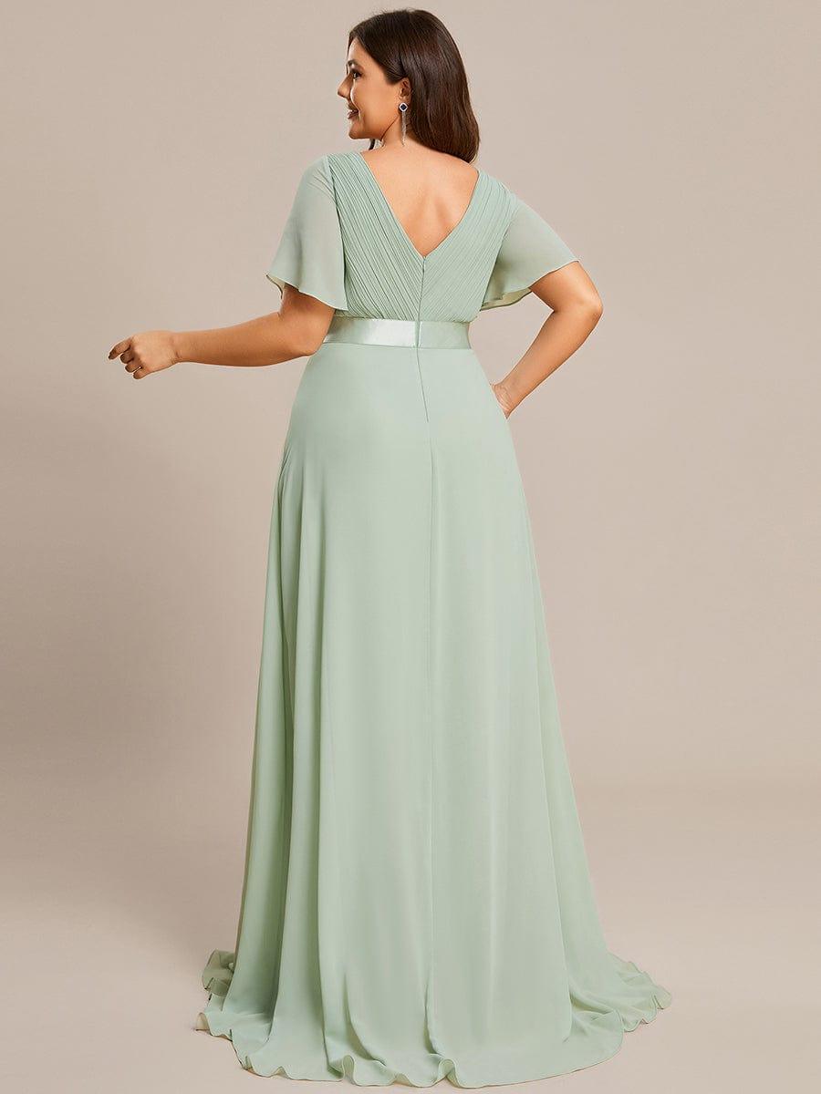 Plus Size Empire Waist Bridesmaid Dress with V Back and Short Sleeves