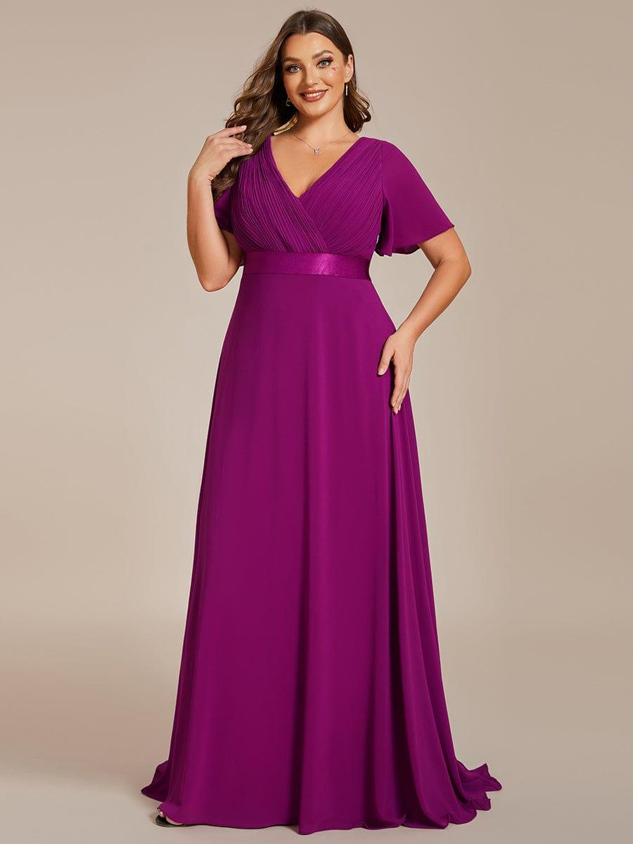 Plus Size Empire Waist Bridesmaid Dress with V Back and Short Sleeves