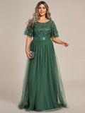 Plus Size Embroidered Short Sleeve Evening Dress for Women