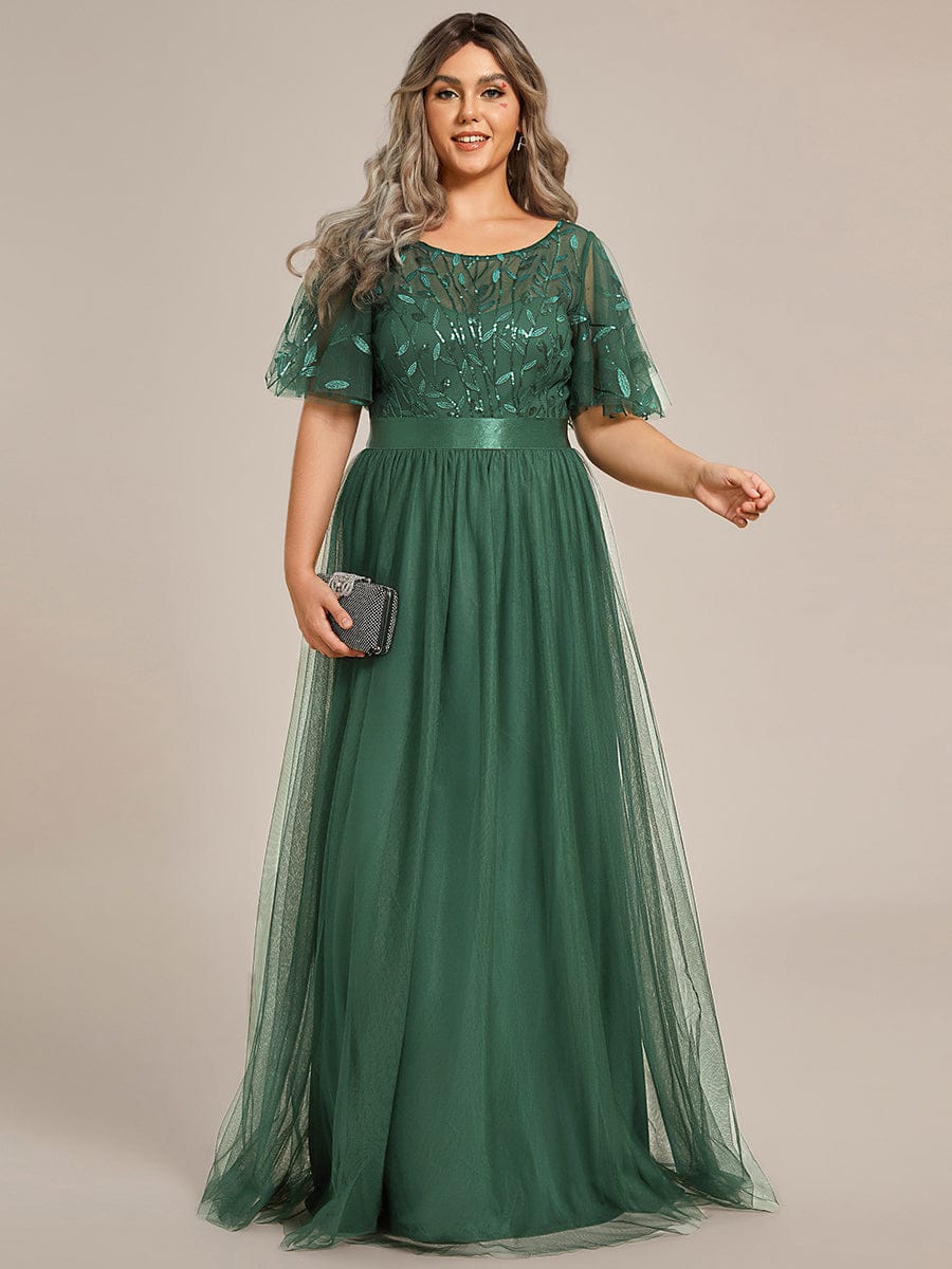 Plus Size Embroidered Short Sleeve Evening Dress for Women