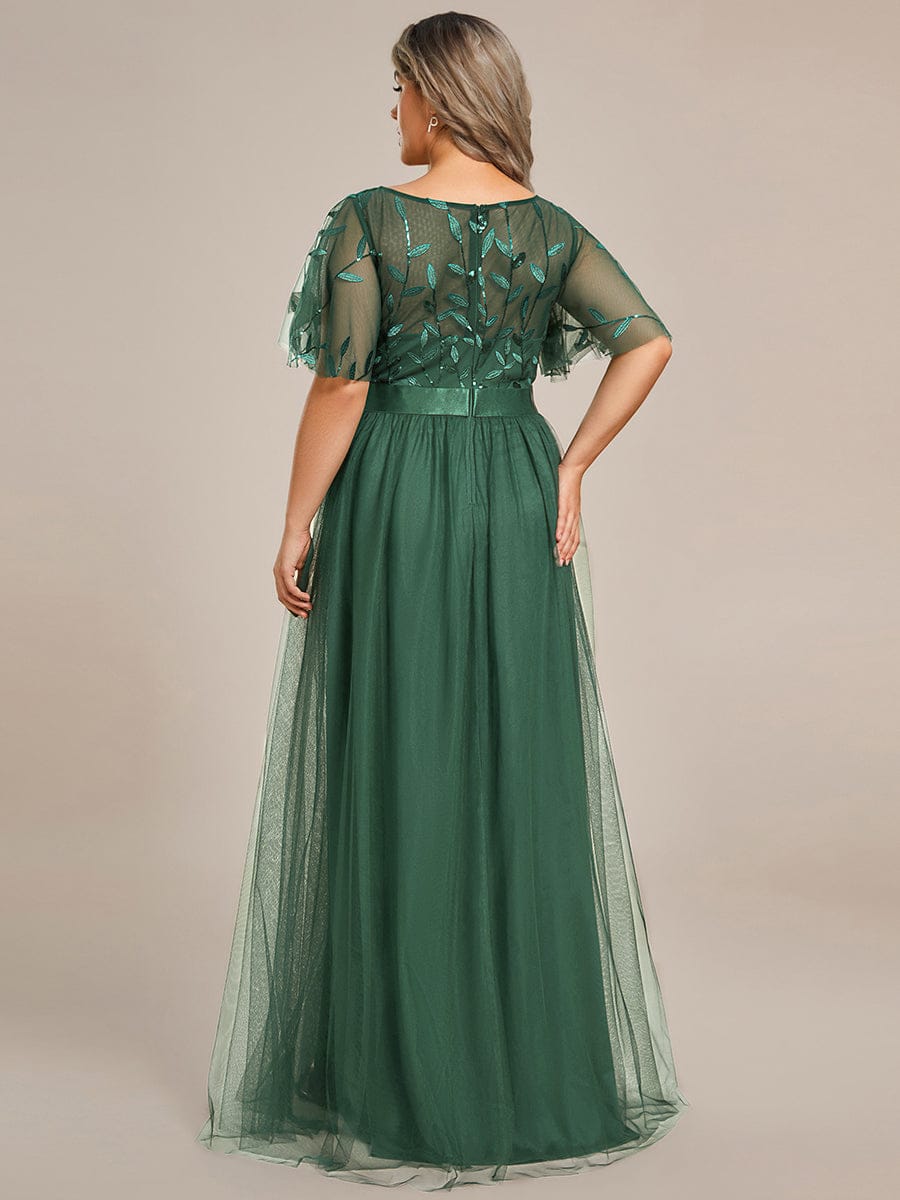 Plus Size Embroidered Short Sleeve Evening Dress for Women