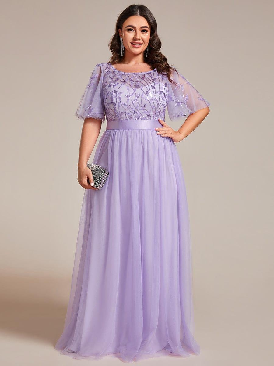 Plus Size Embroidered Short Sleeve Evening Dress for Women