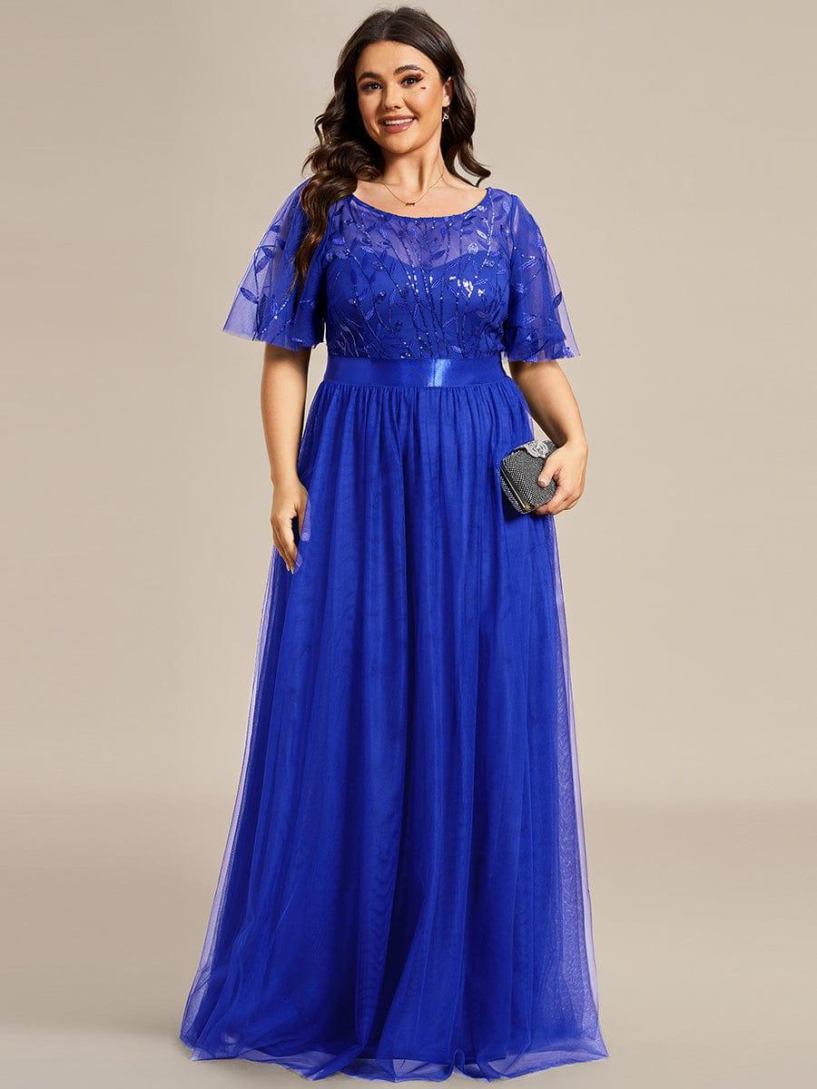 Plus Size Embroidered Short Sleeve Evening Dress for Women