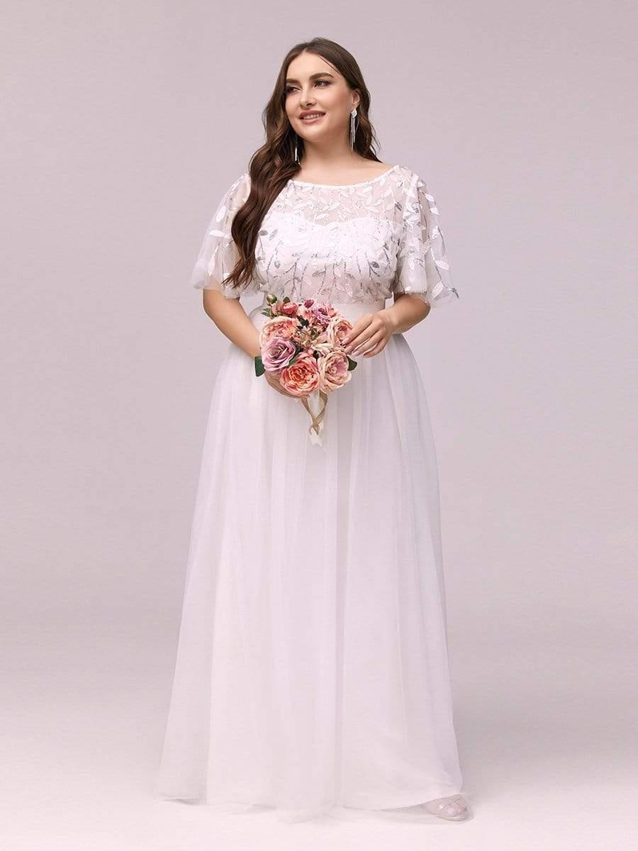 Plus Size Embroidered Short Sleeve Evening Dress for Women