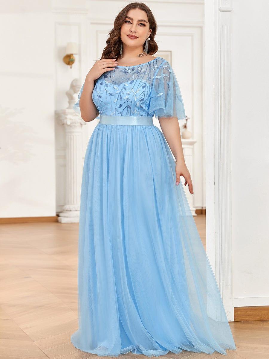 Plus Size Embroidered Short Sleeve Evening Dress for Women