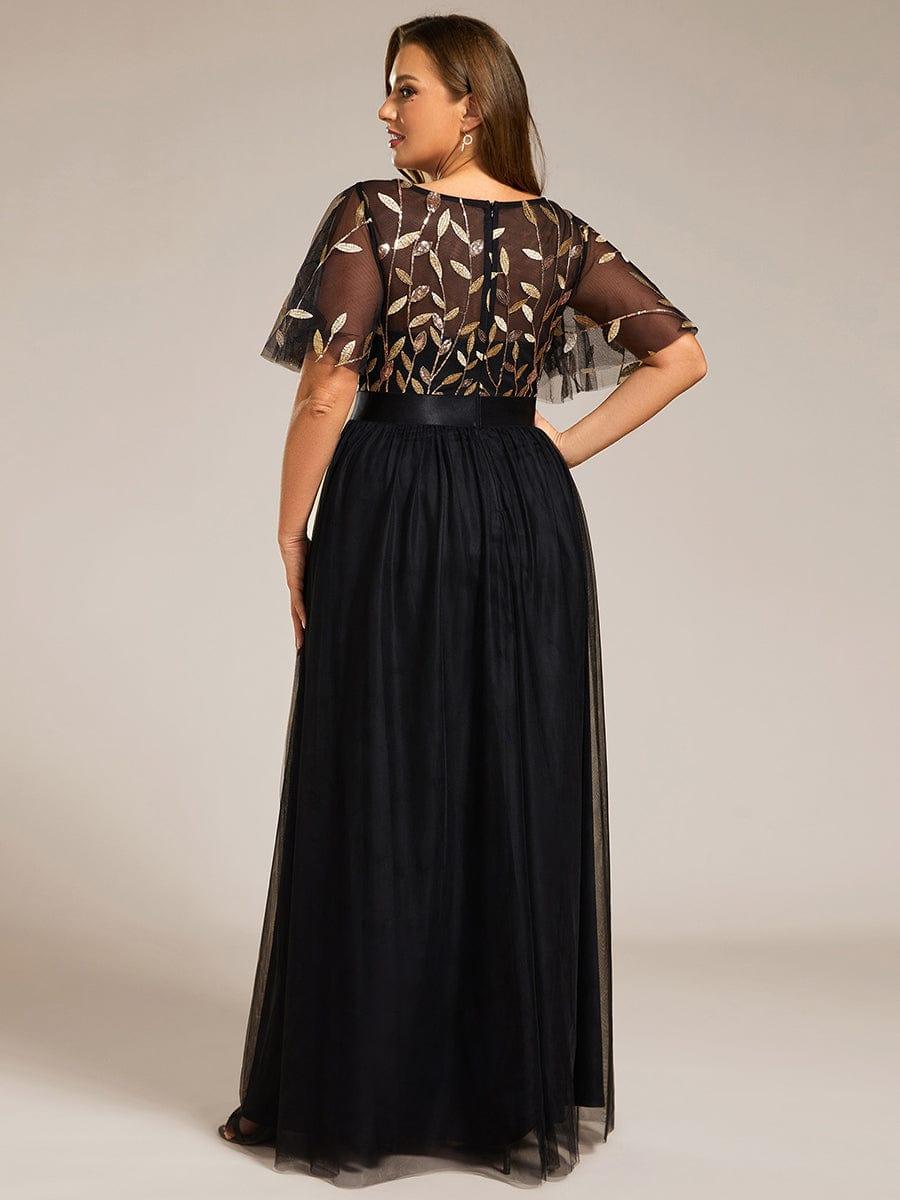 Plus Size Embroidered Short Sleeve Evening Dress for Women