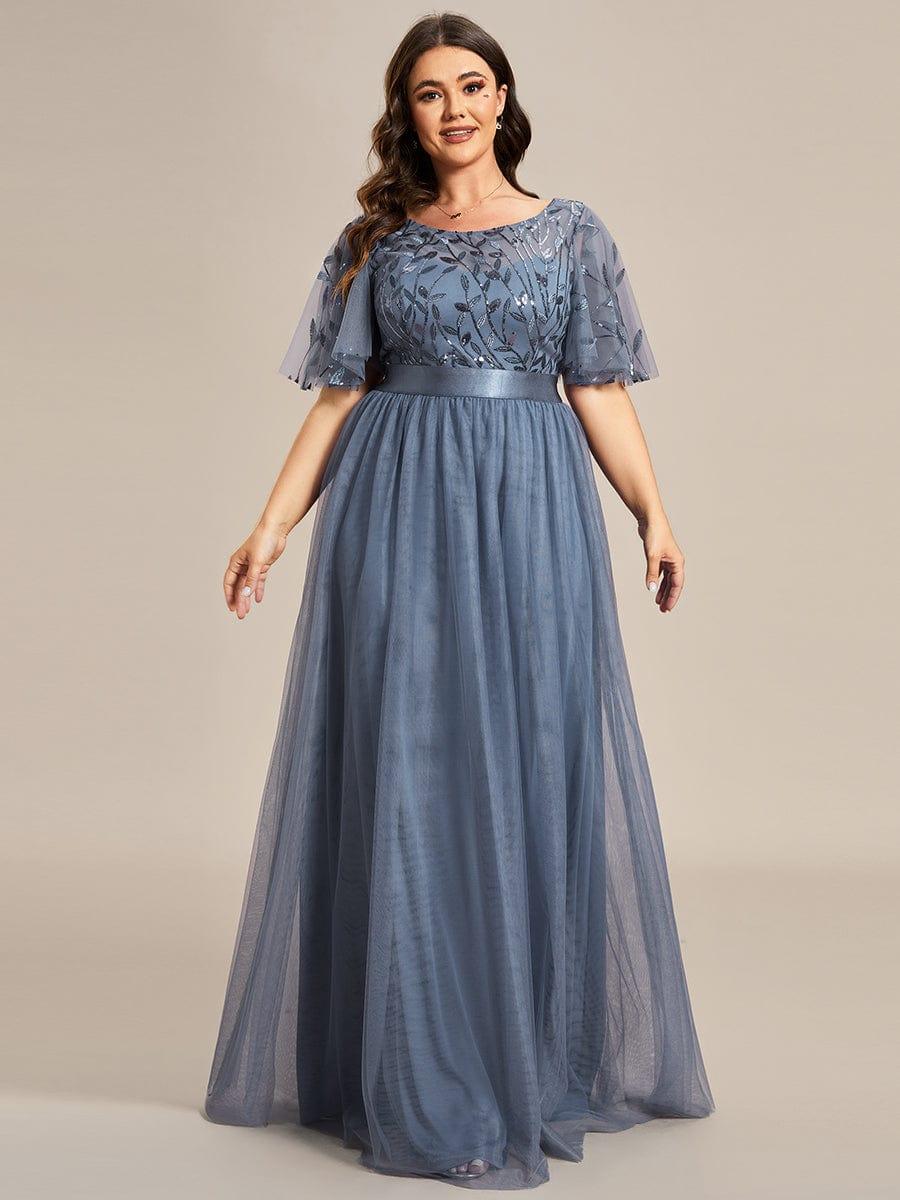 Plus Size Embroidered Short Sleeve Evening Dress for Women