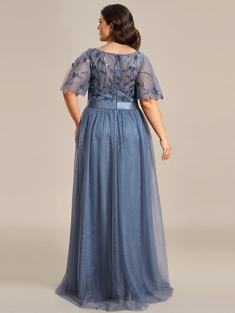 Plus Size Embroidered Short Sleeve Evening Dress for Women