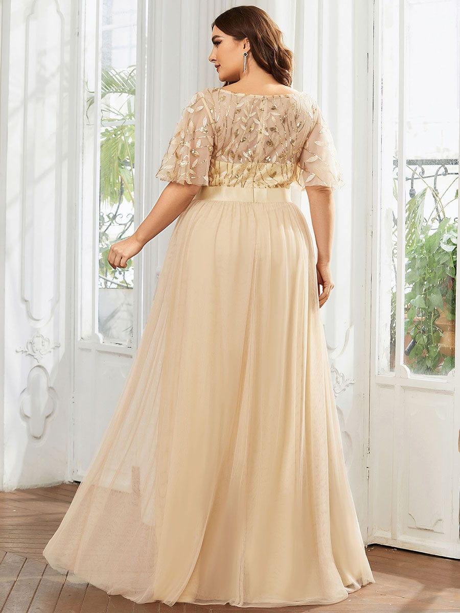 Plus Size Embroidered Short Sleeve Evening Dress for Women