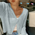 Blue lightweight ribbed knit button up cardigan
